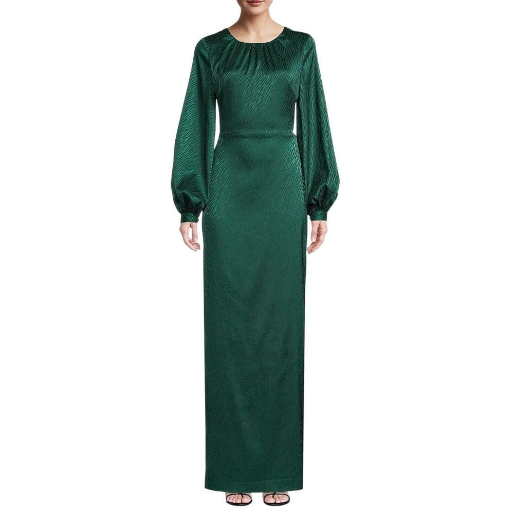 ONE33 Social Zebra Jacquard Column Dress Forest Green Cutout Gown Sz 8 NWT